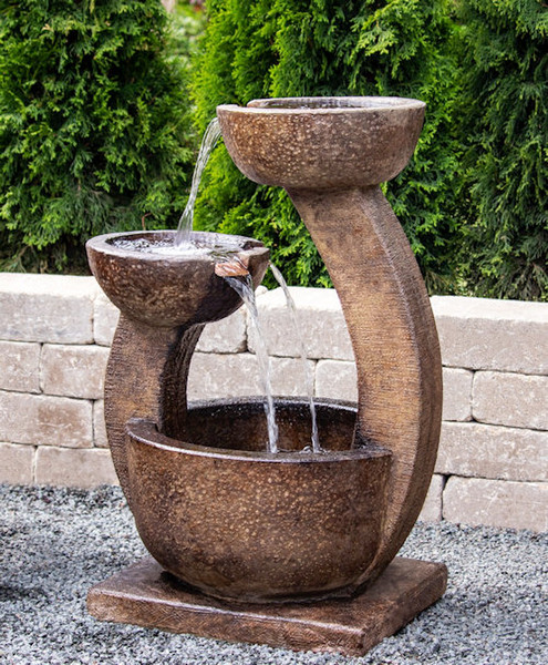Zen Two Bowl Garden Fountain Contemporary Cement High End Statuary